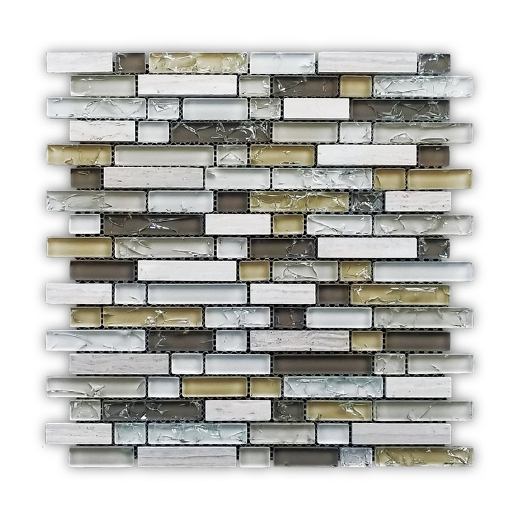 Mango Tile Bristol 12" x 12" Natural Stone/Glass Linear Mosaic Wall